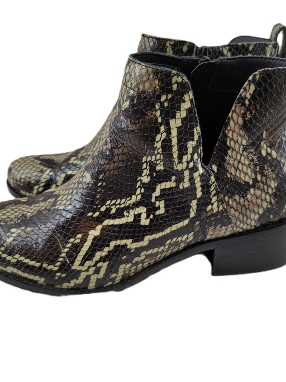 Vionic Ankle Boots Women's 7 Brown Clara Boa Snakeskin Side Zip Booties Heel